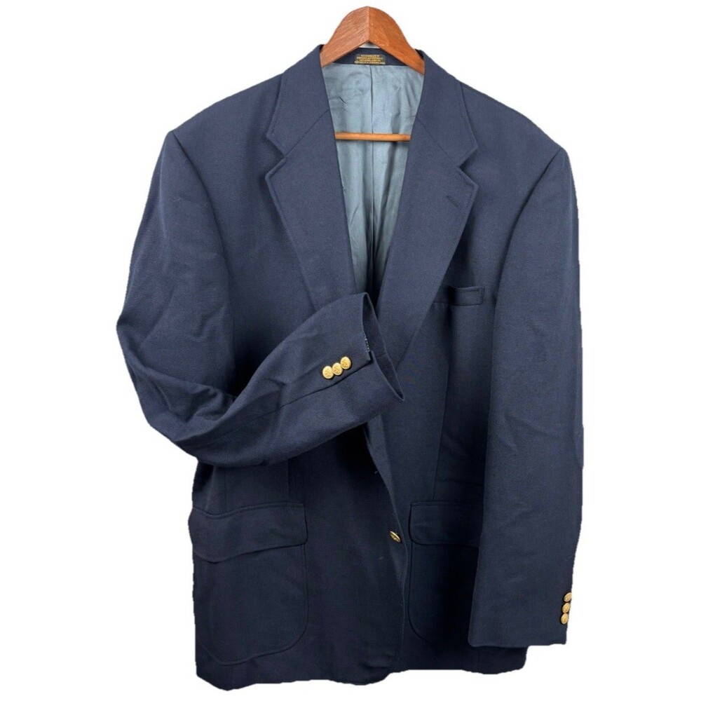 Stafford Navy Suit Blazer Jacket Gold Buttons Wool Blend Preppy Classic 44L